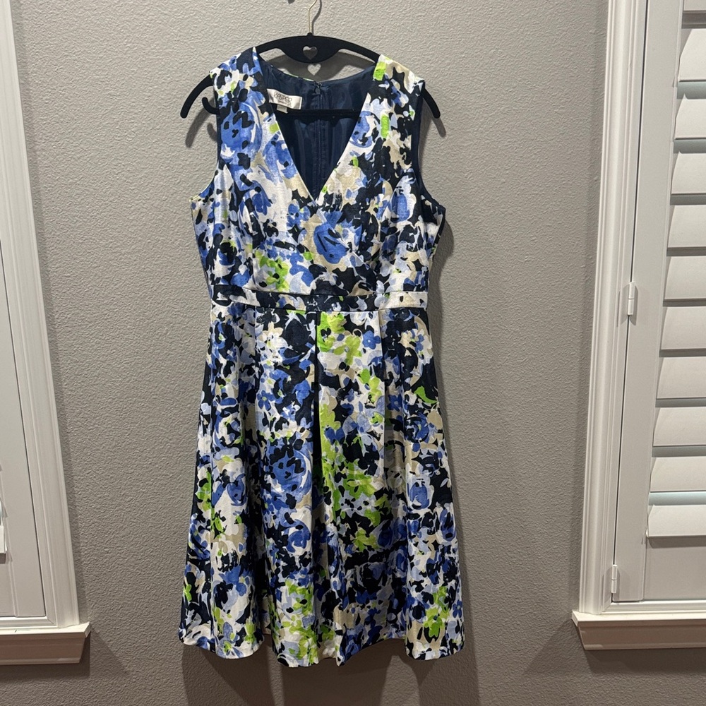🌸 Kasper Floral Sleeveless Dress – Blue & Green – SZ 6 🌸